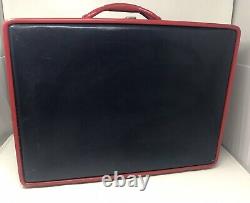 Vintage Mid Century Aero pal Navy Blue Red Suitcase Vanity Luggage Set of 2
