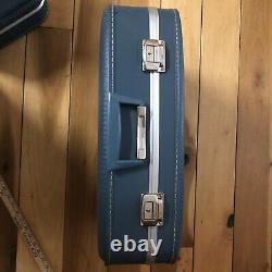 Vintage Mid Century Blue Nesting Luggage 3 Pc Set 2 Suitcases 1 Teardrop