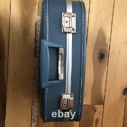 Vintage Mid Century Blue Nesting Luggage 3 Pc Set 2 Suitcases 1 Teardrop