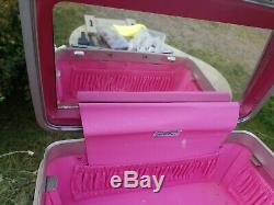 Vintage Pink Royal Traveller luggage set Makeup & suit Hard Case mirror