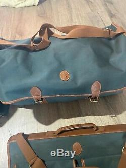 Vintage Polo Ralph Lauren Green Brown Leather Travel Duffel Tote Bag Luggage Set