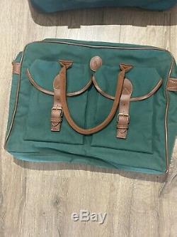 Vintage Polo Ralph Lauren Green Brown Leather Travel Duffel Tote Bag Luggage Set