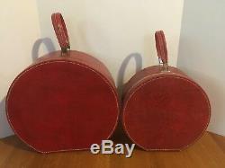 Vintage Round Red Luggage Set of 2 Hat Box Train Case Suitcase Travins Hard Side