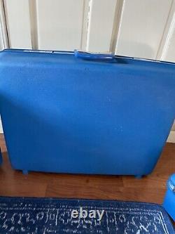 Vintage Samsonite Blue Hard Shell Suitcase 3 Pc Set Suite Train Case
