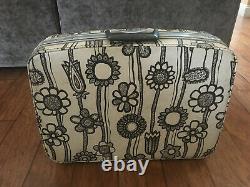 Vintage Samsonite Fashionaire Luggage Set White & Black Flowers 4 pieces