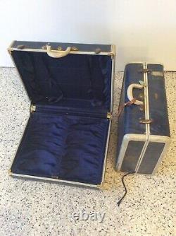 Vintage Samsonite Suitcase Blue Marble Mid Century Modern Large Matching Set 2