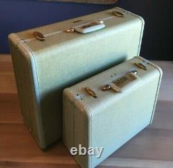 Vintage Samsonite Suitcase Set Robin Egg Blue Tweed Style 4251 Plus KEYS