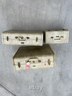 Vintage Set of 3 Samsonite Streamlite Cream Marble Hard shell Luggage