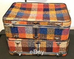 Vintage Skyway 3 Pc Luggage Set 1970s Plaid Tweed Multicolor