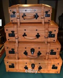 Vintage Style Suit Cases Luggage Old Leather Décor Display Set of 4