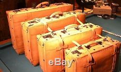 Vintage Style Suit Cases Luggage Old Leather Décor Display Set of 4