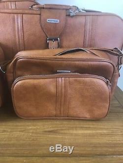 Vintage World Traveler Brown Leather Suitcase Travel Luggage 5 pc Set Rare