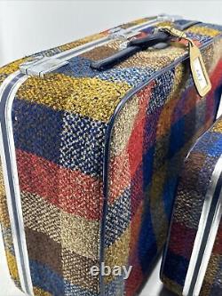 Vintage cool 2 Skyway Luggage Plaid Tweed Wheeled Suitcases Locking Combos Set 2