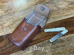 Vintage leather cased travel campaign set knife fork and glass circa 1920