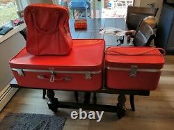 Vintage set of 3 1960's bright red Amelia Earhart luggage, train cases