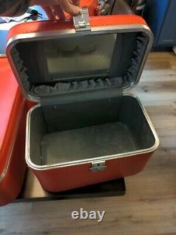 Vintage set of 3 1960's bright red Amelia Earhart luggage, train cases