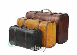 Vintiquewise 3 Colored Vintage Luggage Suitcase Style Trunk Set of 3, QI003068.3