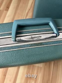 Vtg 1960's Blue Samsonite Silhouette 3 PC Luggage Suitcase Set Locking