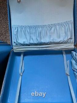 Vtg Blue Samsonite Silhouette Train Hard Suit Case Luggage Set 4 Pc Set WoW