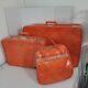 Vtg Mcm Skyway Travel Locking Luggage Set Tote Carry On Orange Vinyl
