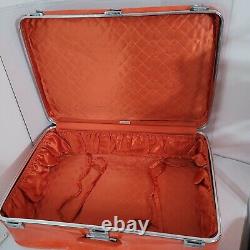 Vtg MCM Skyway Travel Locking Luggage Set Tote Carry On Orange Vinyl