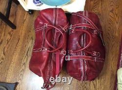 Vtg Red Leather Travel Bag Set Hand Crafted In Italy
