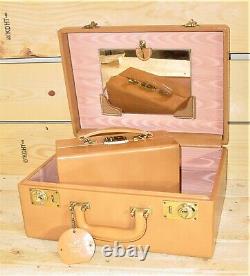 Vtg. Shortrip Leather 2 Luggage Set 1950s Train Case Cosmetic Jewelry Case Keys