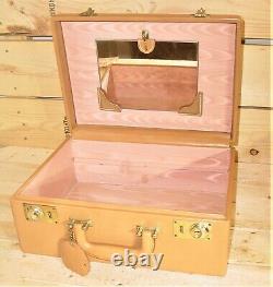 Vtg. Shortrip Leather 2 Luggage Set 1950s Train Case Cosmetic Jewelry Case Keys