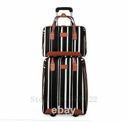 Women Travel Luggage Set Striped Print Rolling Wheels Carry-ons Classy Baggage