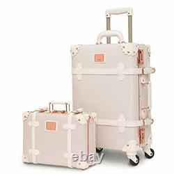 Womens Luxury Vintage Trunk Luggage Set 2 Piece Cute Retro 20+12 Rose White