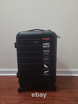 Wrangler 2-Piece Smart Luggage Set w Cup Holder and USB Travel Set Black