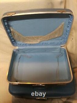 3 Pc Vintage Bleu Nesting Luggage Set Carry Valise MI Siècle, Étui Rigide