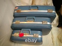 3 Pc Vintage Blue Nesting Luggage Set Valises MI Siècle Continuer, Cas Dur