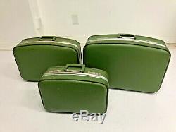 3 Pc Vintage Verde Nidifiant Set Valise Sac Bagages Carry Milieu Du Siècle Sur L'avocat