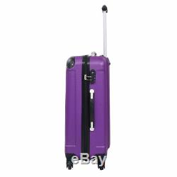 3 Pc Violet Luggage Set Sac Trolley Hard Shell Voyage Valise Roue Poignée De Verrouillage