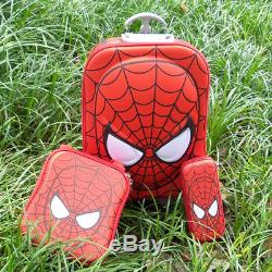 3 Pcs Spiderman Cartoon Valise Trolley Set Cadeau De Noël Sac D'école Enfants