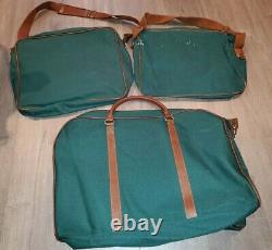 4 Pc. Ralph Lauren Polo Travel Luggage Set Green Brown Leather Trim
