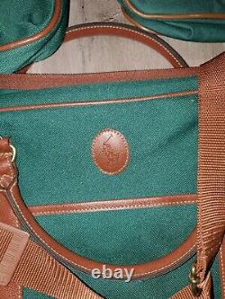 4 Pc. Ralph Lauren Polo Travel Luggage Set Green Brown Leather Trim