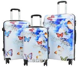 4 Valises Roue Multi Butterfly Pc Hard Shell Bagage Léger Sac De Voyage