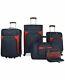 460 $ New Nautica Oceanview 5 Piece Luggage Set Spinner Valise Bleu Rouge Souple