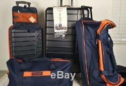 500 $ Nouveau Jeu Nautica Sea Tide 5 Piece Luggage Sac Hardside Voyage Orange Bleu