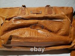 Antique Tooled Main Hancrafted Sac En Cuir Duffle Set Voyage Bagages