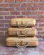 Belle Vintage Main Set Tissé De 3 Bamboo Nesting Suitcases Mid Mod Suitcases