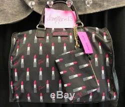 Betsey Johnson Lipstick Black Weekender Voyage Duffle Bag Wristlet Luggage Set