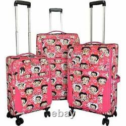 Boop 3pcs Set Toile Bagage 4 Paires Roulement Roues Spinning Visage Rose Rouge