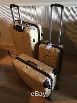 Brand New-tommy Bahama Tan Carte Imprimer 3 Piece Luggage Set Hardside Spinner