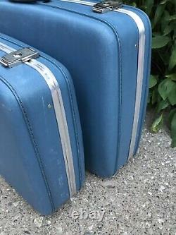 Ensemble De 2 Pièces Vintage Amcrest Blue Bagage Hard Shell Valises Doublées De Train Guc