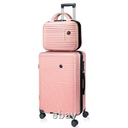 Ensemble de bagages 2 pièces, trousse de maquillage de 14 pouces, bagage à main avec serrure TSA - rose