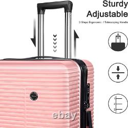 Ensemble de bagages 2 pièces, trousse de maquillage de 14 pouces, bagage à main avec serrure TSA - rose