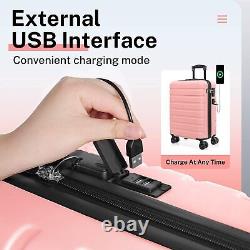 Ensemble de bagages AnyZip (21+14) à 2 pièces, valise rechargeable USB, étuis TSA (rose)